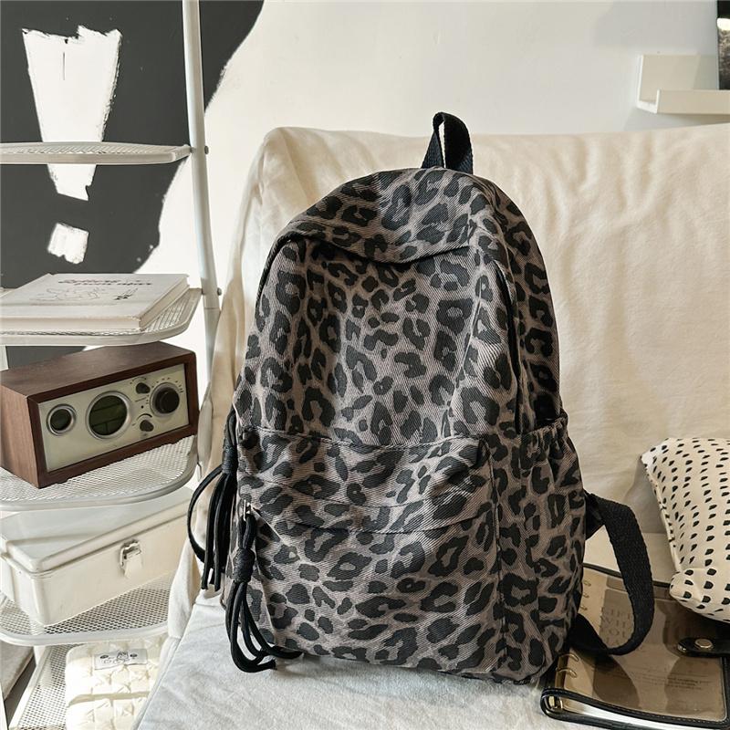 Oxford Leopard Print Backpack Fashionable Women's Casual School Bag Trendy Rucksack