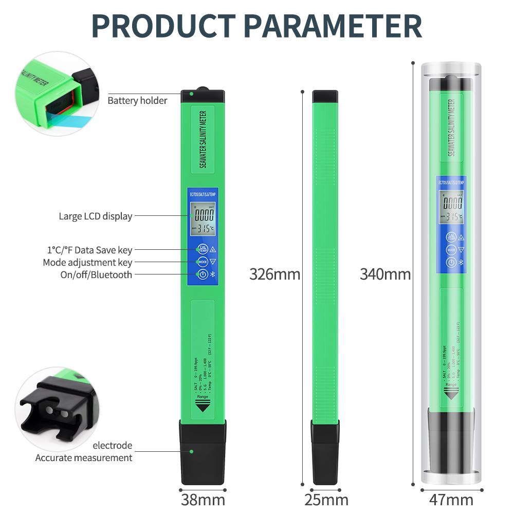 2/5 In 1 Bluetooth PH Meter TDS EC Salinity SG Temperature PH Tester Digital Water Quality Monitor for Aquarium Pool Laboratory