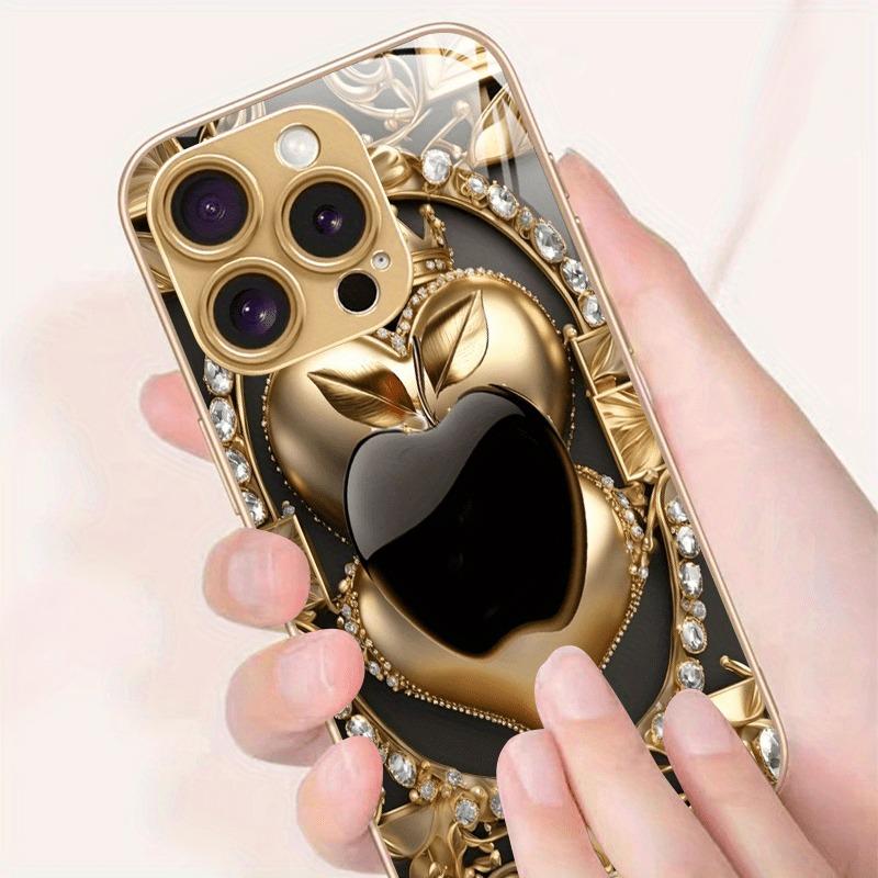 Modische Diamant für Apple Print Gold Metallic Lack Glas Handyhülle für iPhone 17 16 15 14 13 12 Pro Max Plus 17 Air 16E Hülle