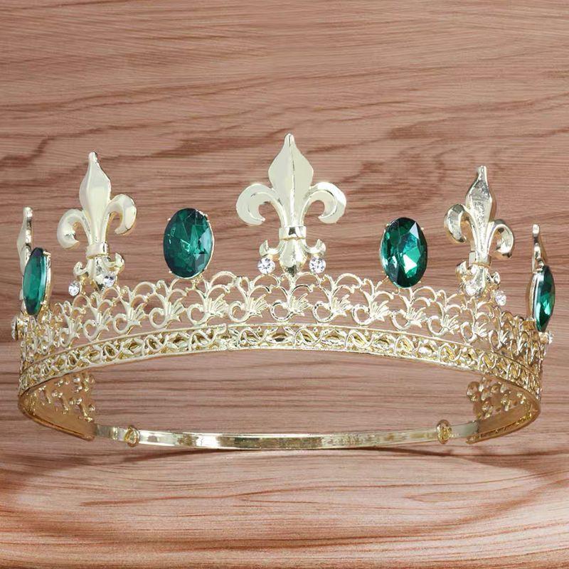 

Vintage Baroque Style Crown Gold Tip Shape Large Round Crown With Diamonds Back Movable срібні зелений колір