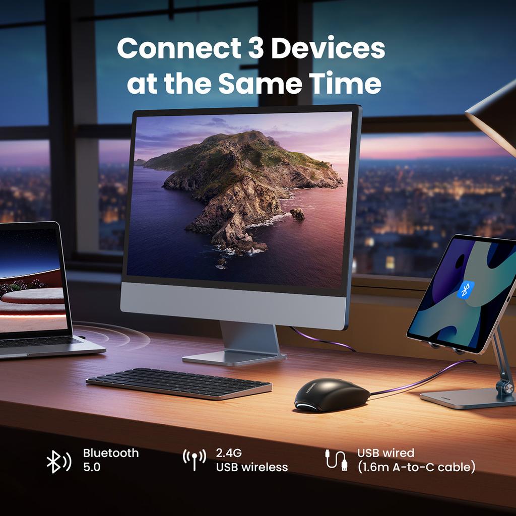 Ugreen Black Dual Connectivity Wireless Mouse MU103 with Bluetooth 5.0 & 2.4GHz Compatibility