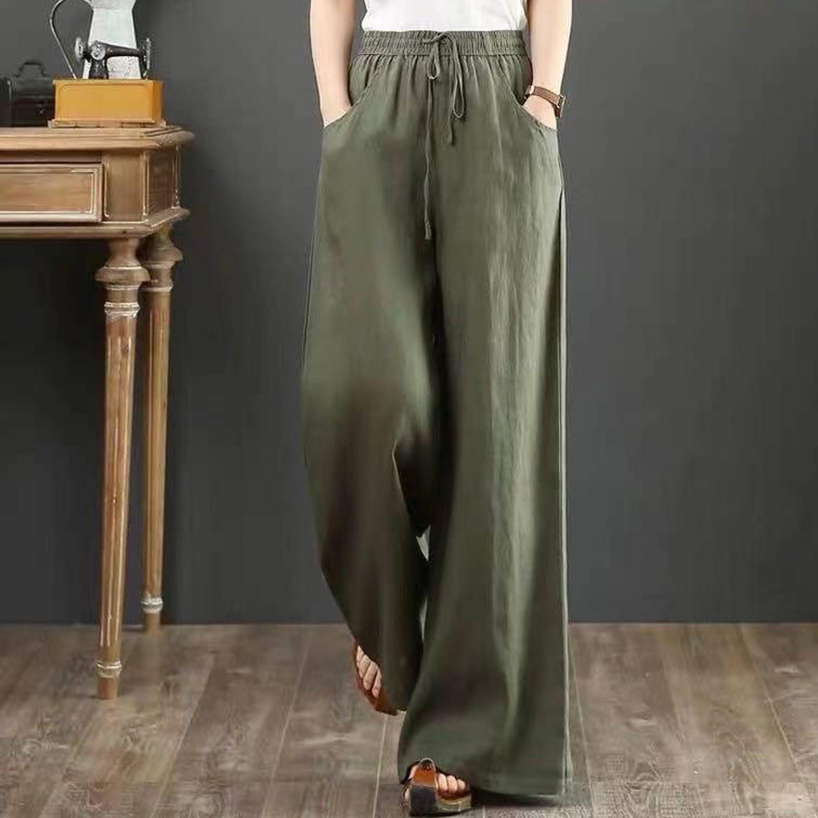 

Omen s однотонные хлопковые льняные брюки с высокой талией, свободные повседневные широкие брюки XXL