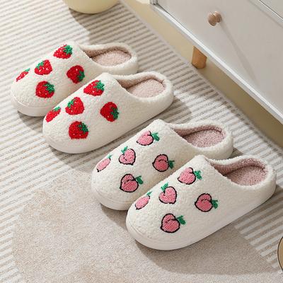 Fashion Cute Cartoon Fruit Plush Slippers Women Indoor Faux Fur Warm House Slippers Woman 2024 Winter Soft Sole Home Cotton Shoes 36-45