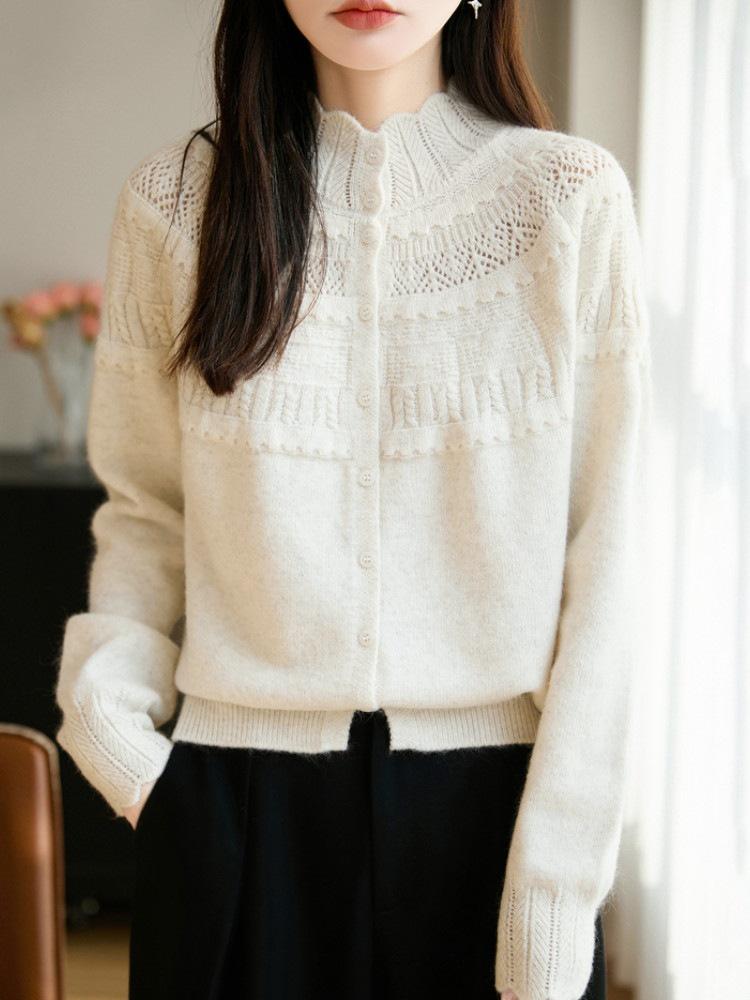 Korean Style Heavy Gauge Crochet Knit Cardigan for Women - Spring/Autumn, Versatile Petite Sweater, Gentle Top