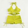 2024 Multicolor Cross Halter Bikini with Flat Leg Shorts for Women