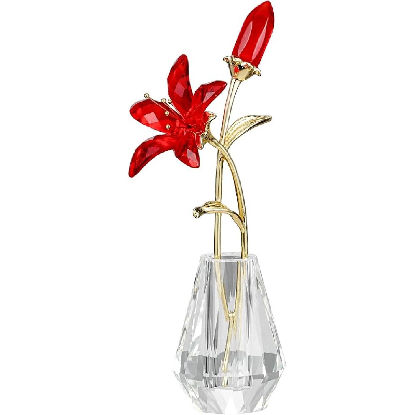 Хрустальный цветок лилии с вазой, Стеклянные цветы для декора дома - Розовые подарки на День святого Валентина, День матери и годовщину