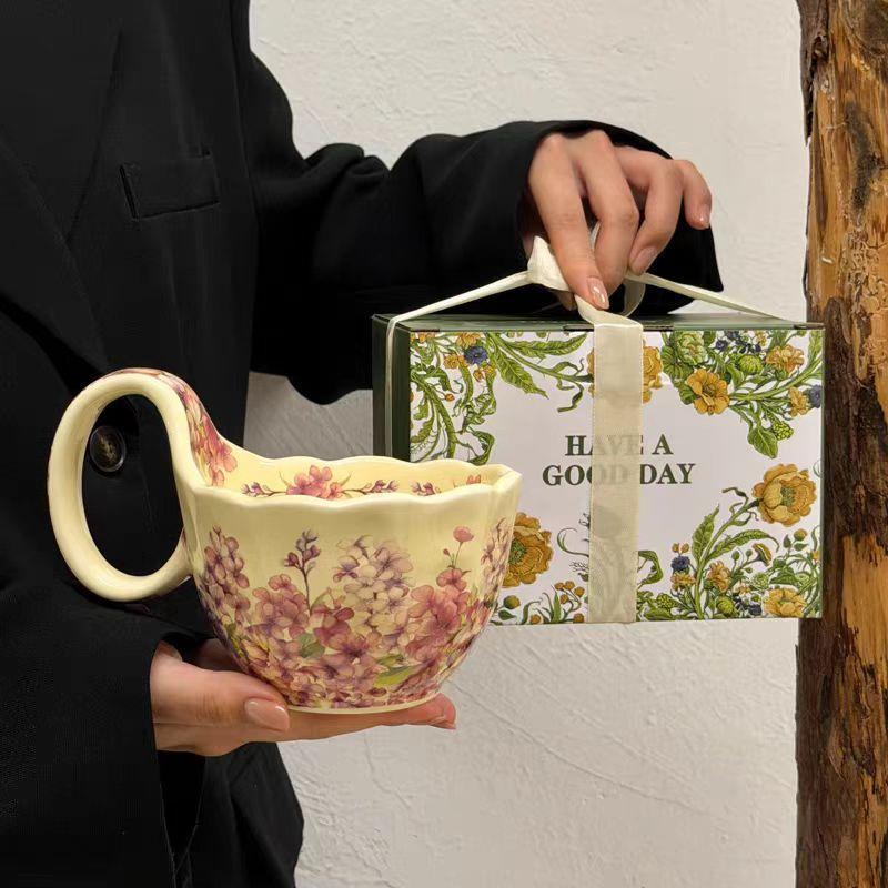 Кружка, Высококачественная Ретро Керамическая Чашка, Бытовая Чашка для Воды Большой Емкости, Офисная Кофейная Чашка, Подарок для Девушек 450ML