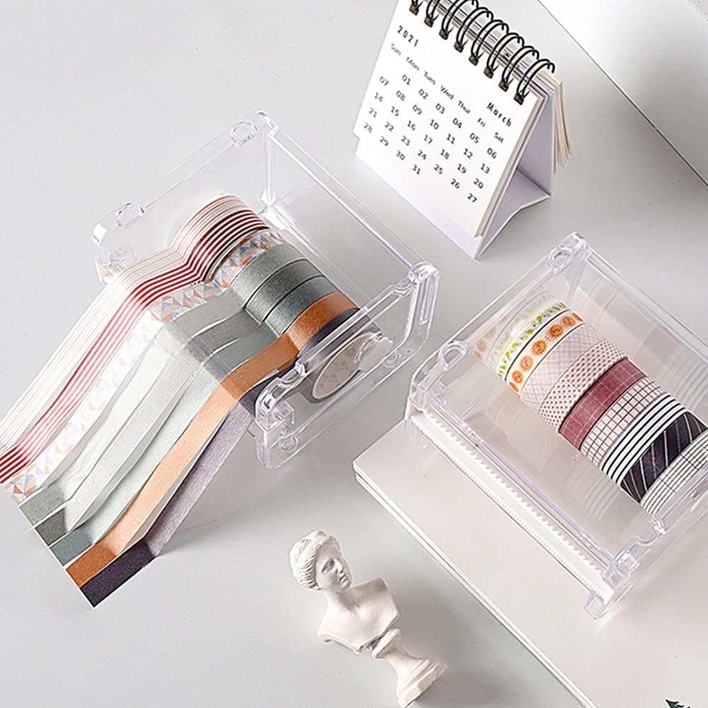 2 Pack Washi Tape Dispenser Cutter Transparent Acrylic Visible Roll Tape Holder Storage Desktop Office Tape Dispensers