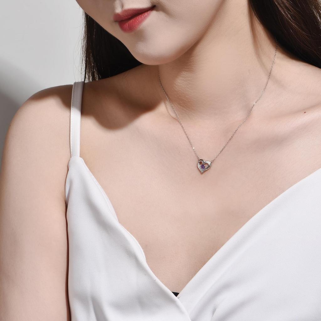 Amethyst Necklace for Silver 925 Heart For Everyday Coming of Age Accessory [FH.bird] Women, Simple, "February Birthstone", Hypoallergenic, Necklace,