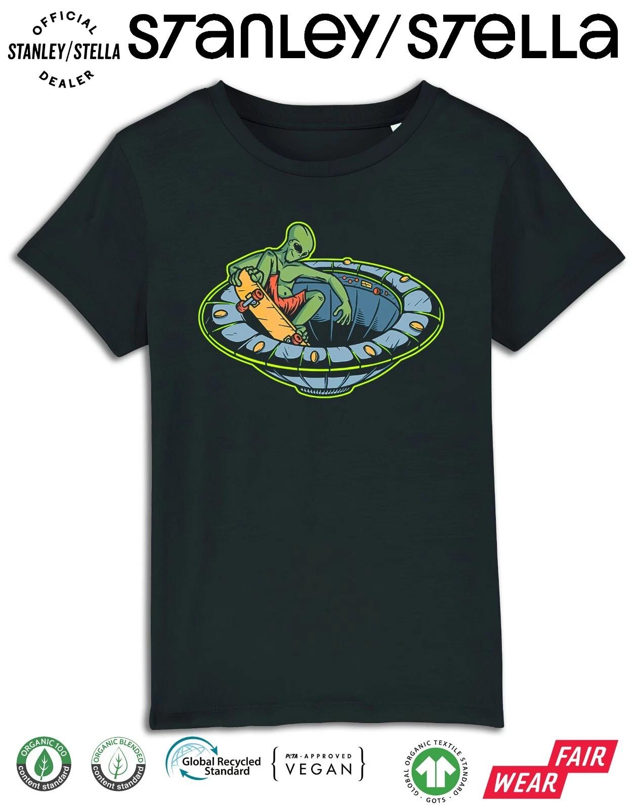Kids ALIEN Skateboarder T-Shirt UFO Skateboard Planet Cotton Boys Girls 110