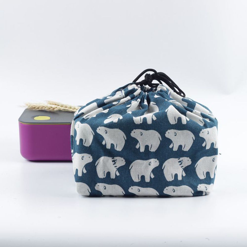linen Tableware Storage Bag Unisex Geometric Drawstring Lunch Bag Lunch Tote Pouch Japanese Style Lunch Box Food Hand Bags