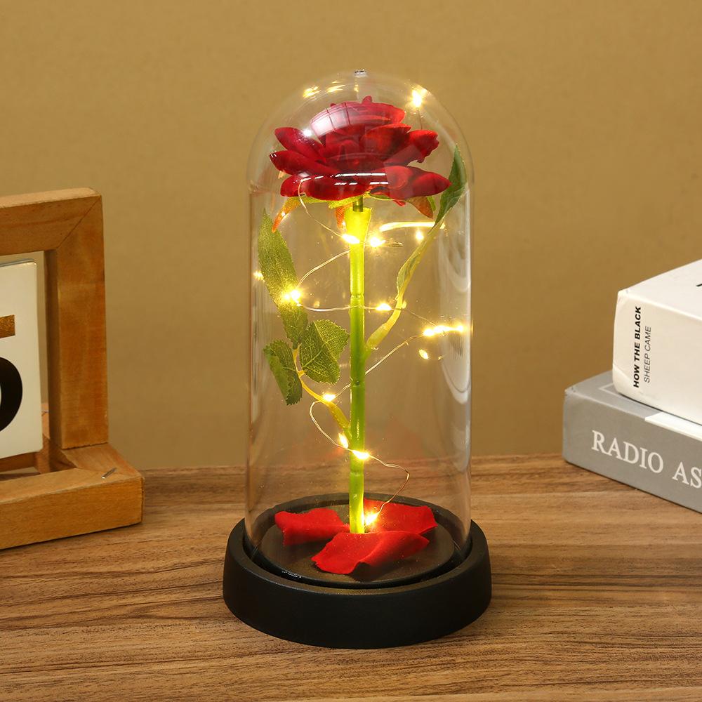 Artificial Flowers LED Red Rose Creative Valentine's Day Mother's Day Gift Rose Light Foil Flower In Cover with Stand Light