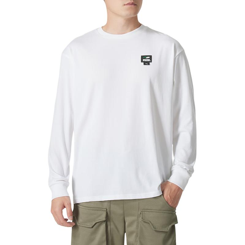 Puma Loose Fit Round Neck Running Long Sleeve T-Shirt Men tops White 628138-02