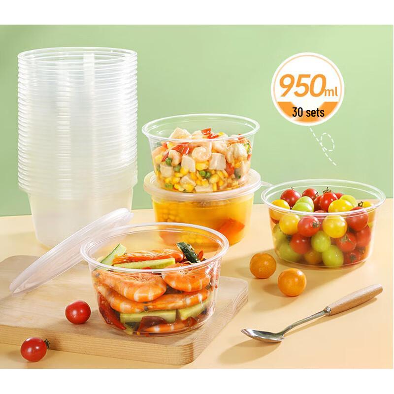 MARYYA 950ml Round Microwavable Disposable Lunch Boxes (30 Pack)