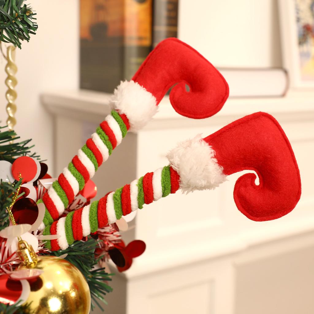 Christmas Feet Picks Small Legs Tree Topper 3X Striped Plush Stuffed Leg Picks For Christmas Tree Party Home Decorations