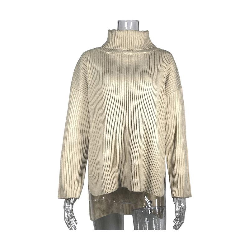 

Модный свободный вязаный свитер с высоким воротом, женский повседневный свитер однотонных цветов для осени и зимы L хаки