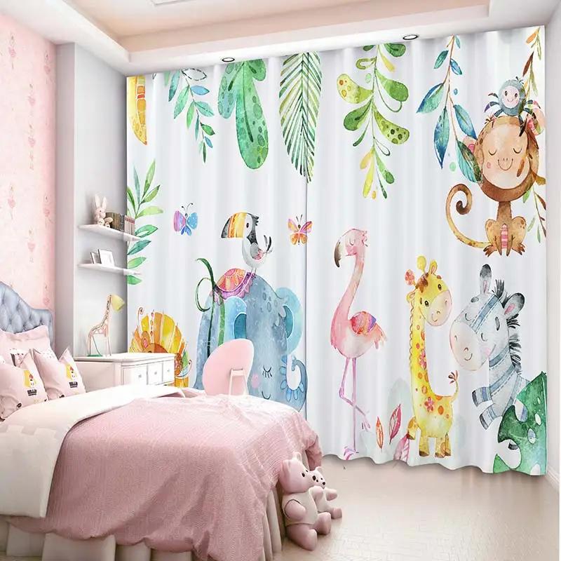 

Милая мультяшная зеленая лесная дикая природа плотная светонепроницаемая штора спальня гостиная окно высокая степень затенения драпировка 2 штуки новый узор W55 X H120cm X 2&Grommet Top