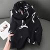 Printed Bow Wool Scarf Thicken Women Cashmere Shawl Soft Winter Cashmere Scarves  Office