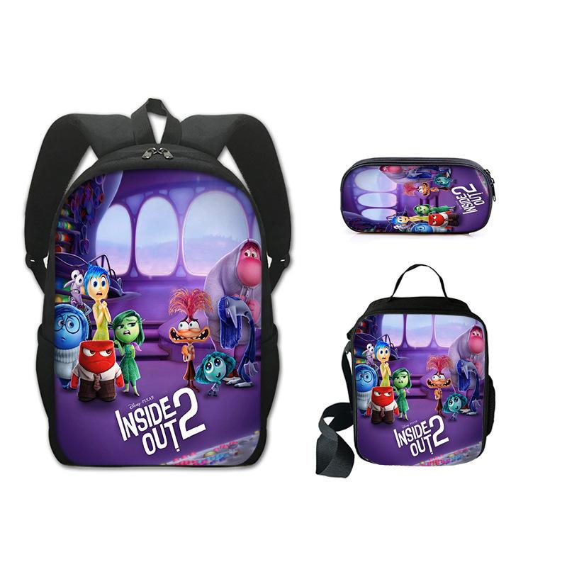 Inside Out 2 Servizio Segreto della Mente 2 Zaino Scolastico Studente Poliestere Monostrato Astuccio Borsa a Tracolla Set da Tre Pezzi