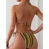Sexy Halterové Bikiny Dámské Plavky Potisk Kontrastní Barva Šněrování Dvoudílné Plavky Dámská Bikinová Sada