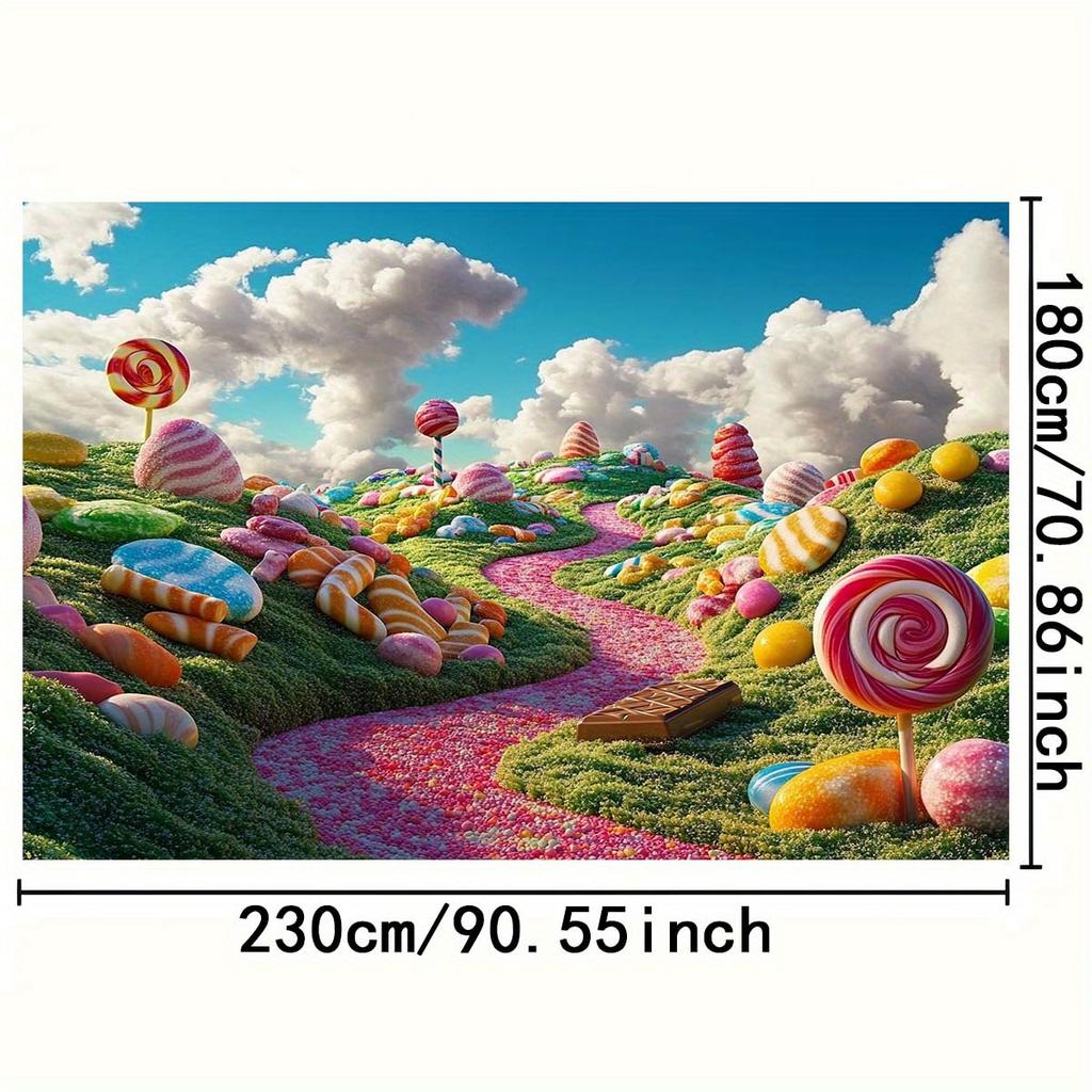 Candy Wonderland Party Background Cloth - Candy Mountain Theme with Lollipops  No Need for Electricity  Holiday Decoration