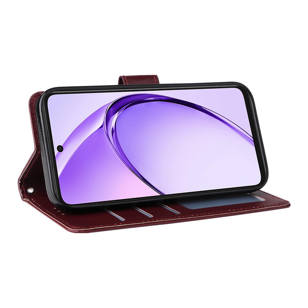 For Oppo A6 Pro 5G Case Splicing Imprinted Rhombus Leather Cover with Wrist Strap