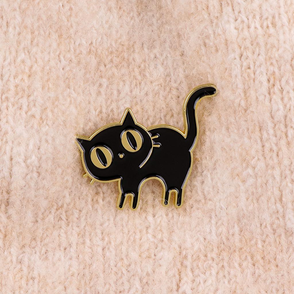 Jolie Broche Émail Chat Noir Dessin Animé Broches Pins Badges sur Sac à Dos Accessoires Vêtements Bijoux Drôles Cadeaux Amis