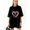 Oversized T Shirt Dress Black Beautiful Heart Print Graphic For Casual Wear