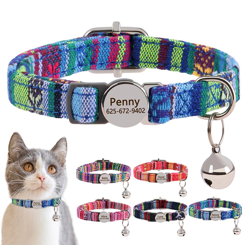 Quick Release Nylon Cat Collar Personalized Puppy Pet Kitten Safety Breakaway Necklace Customizable Adjustable For Cats Puppy