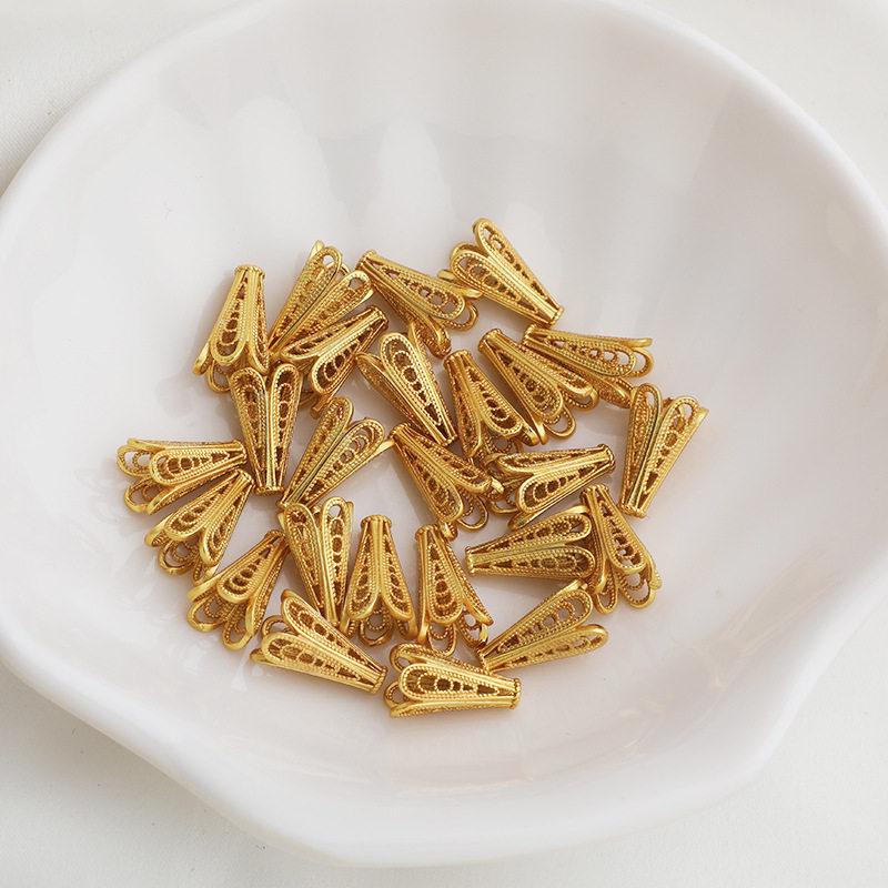 Gold-Plated Trumpet Flower Tassel Jewelry Bead Base for DIY Crafts