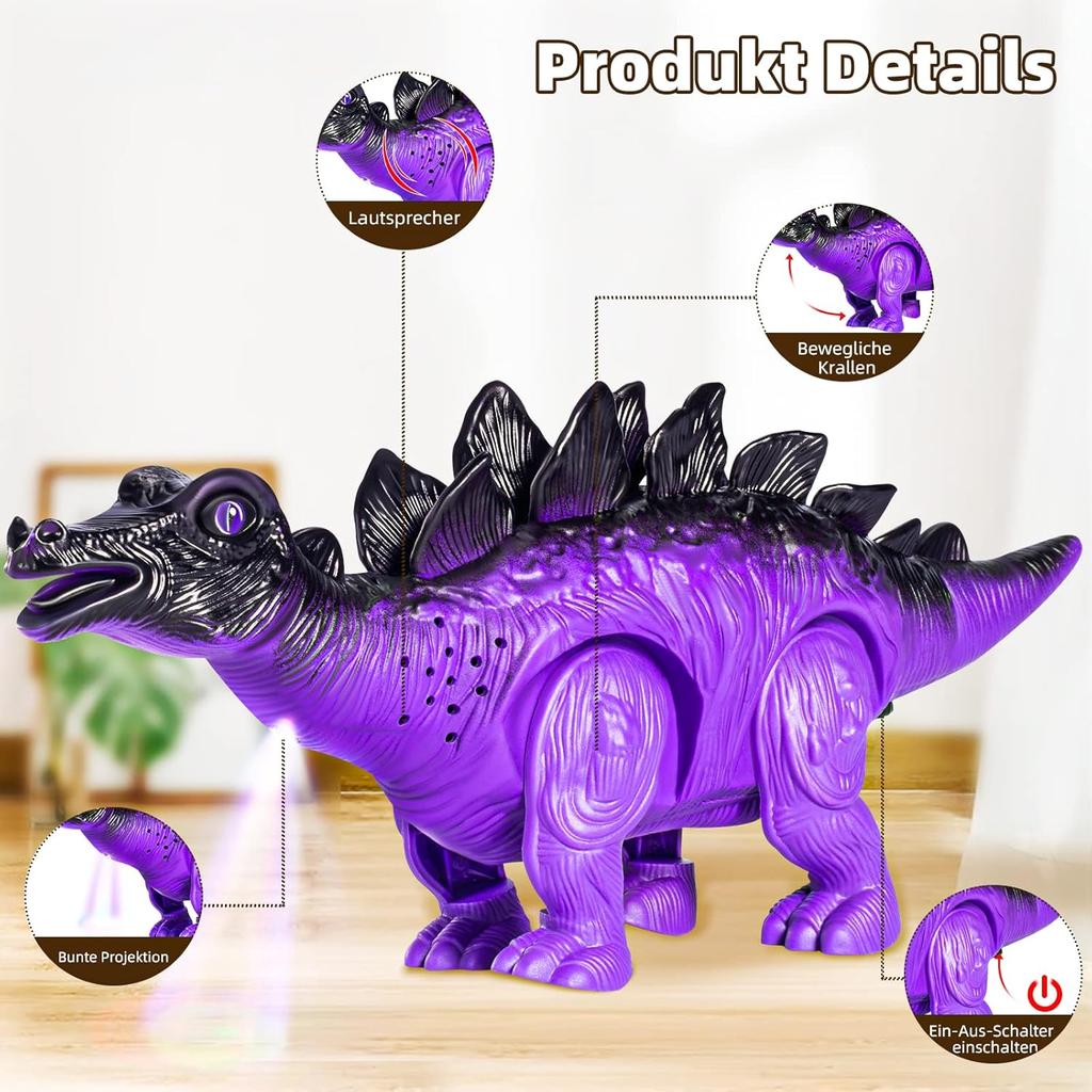 Doloowee 3 Pack Walking Dinosaur Toy for Kids 3-5/5-7 Years,Simulation Tyrannosaurus & Stegosaurus & Brachiosaurus,Electric Robot Dinosaur with LED