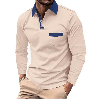 New Spring and Autumn Long Sleeve Collar Button Polo Shirt Solid Color Simple Elegant Comfortable Men's Long Sleeve Top T-shirt