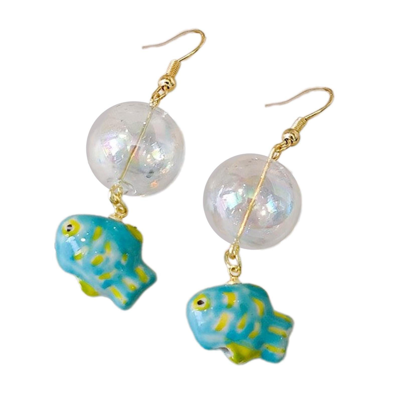 

Fashion Dangle Earrings Hoop Earrings Cartoon Lovely Bubble Fish Pendant Earrings Statement Jewelry for Women Girls синий