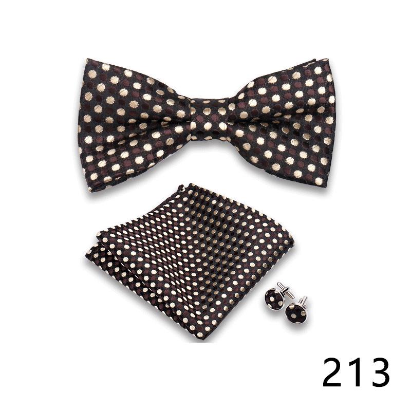 Men's Formal Bow Tie and Pocket Square Set for Banquets and Weddings, with Lapel Flower.