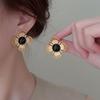 Retro French Luxe Matte Four-Leaf Flower Hollow Design Earrings for Women