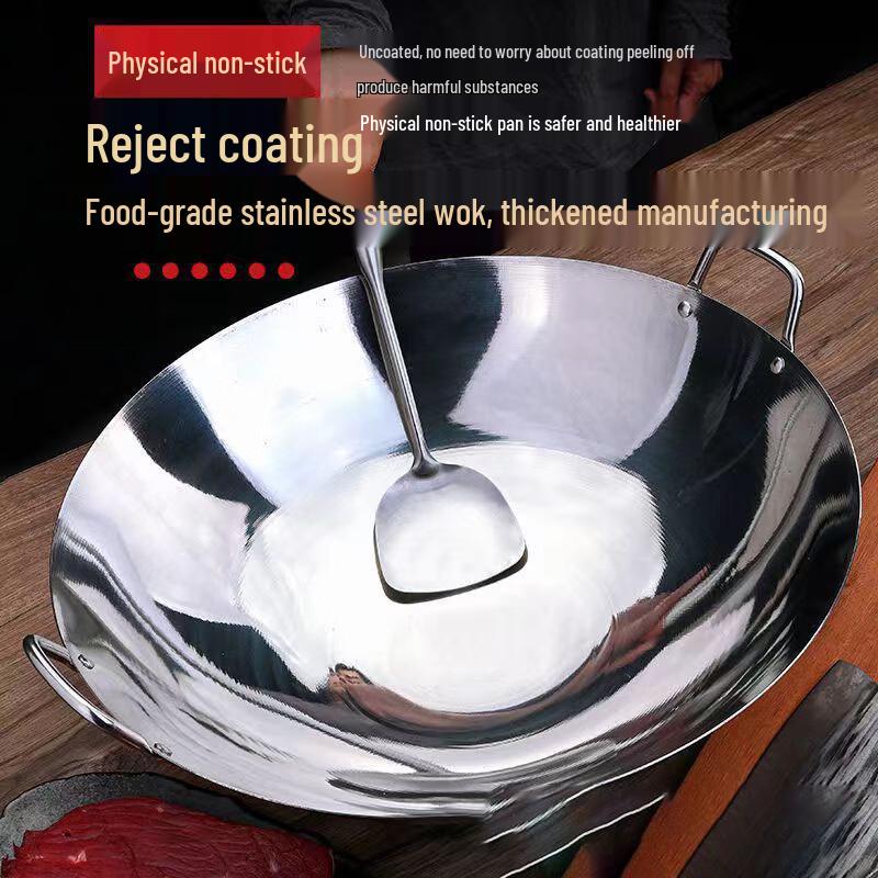 Jing Zhou Yuan Commercial 304 Stainless Steel Double-Handled Wok