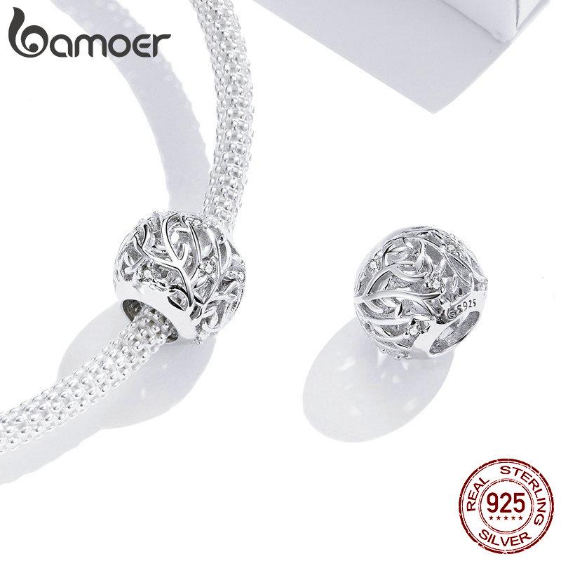 bamoer 925 Silver Metal Round Beads for Women Jewelry Making Vine Charm fit Original Bracelet DIY Jewelry BSC256