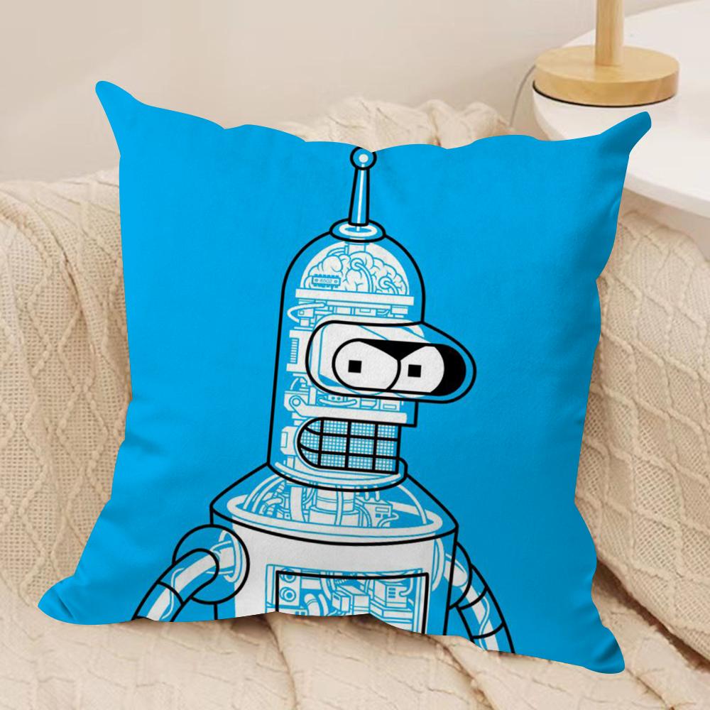 Anime F-Futurama B-Bender Cushion Cover Soft Plush Fabric Double-Sided Printed Sofa Cushion Cover For All Seasons Homedecor Gift