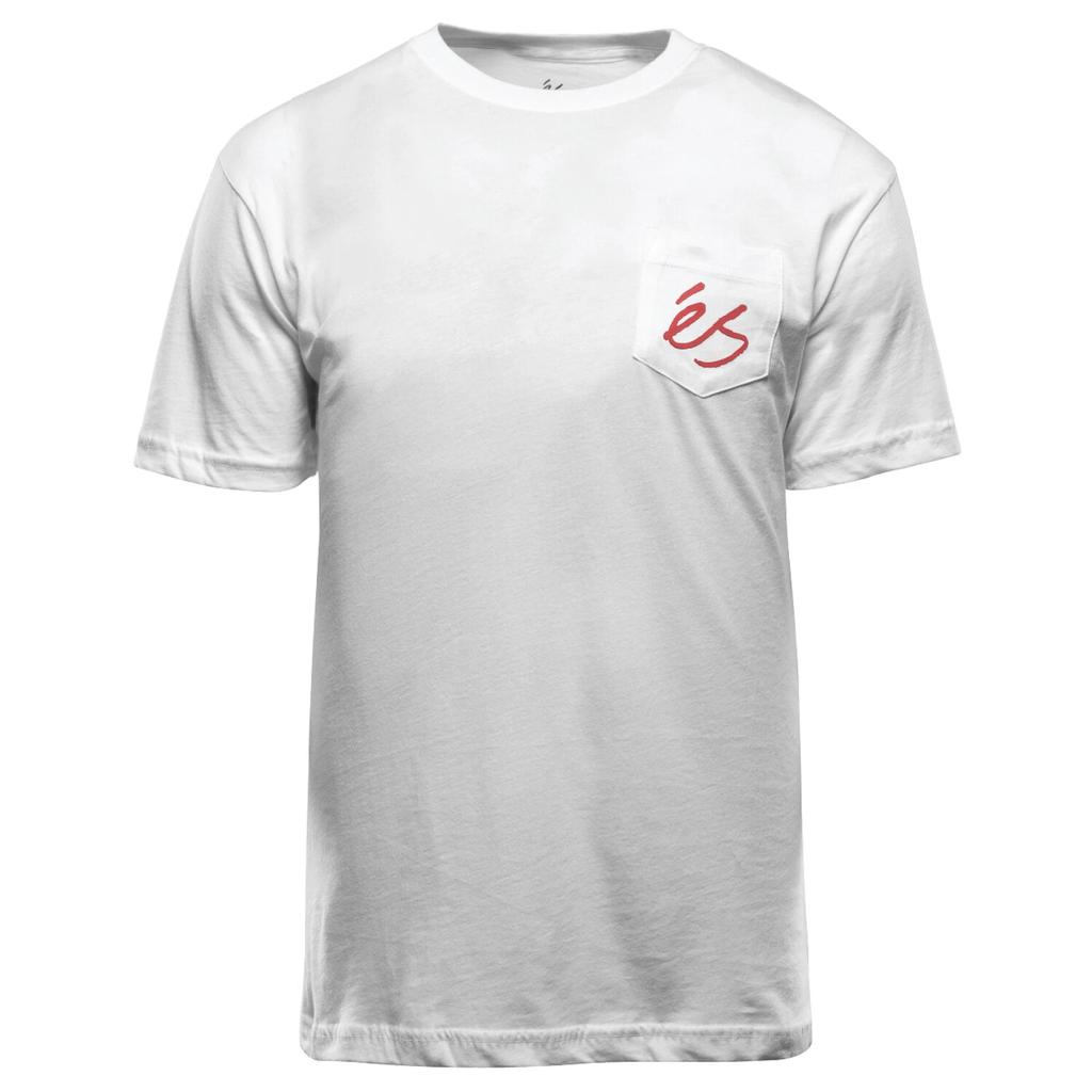ES Skateboard Shoes T-Shirt Script Pocket White