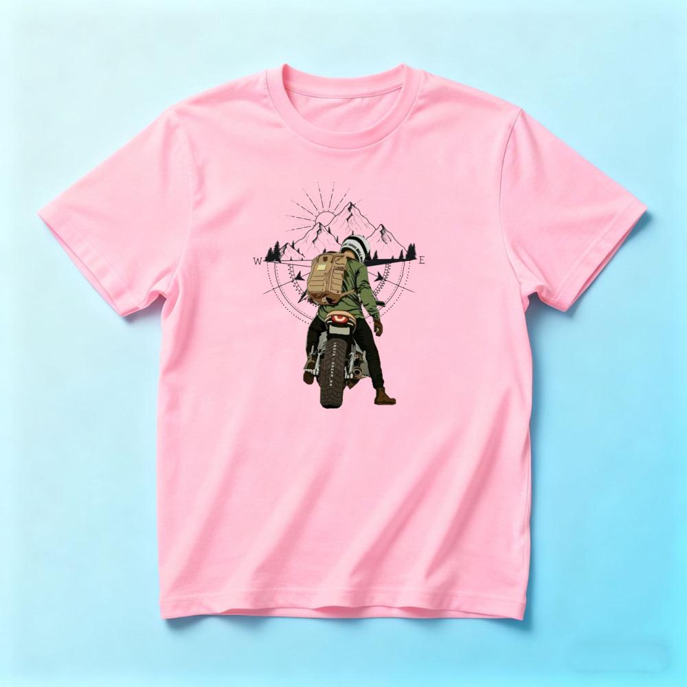 Mountain Compass Adventure Motorcycle RiderunisexSummer Cotton T Shirt Outdoor Biker Retro Graphic Short Sleeve Apparel