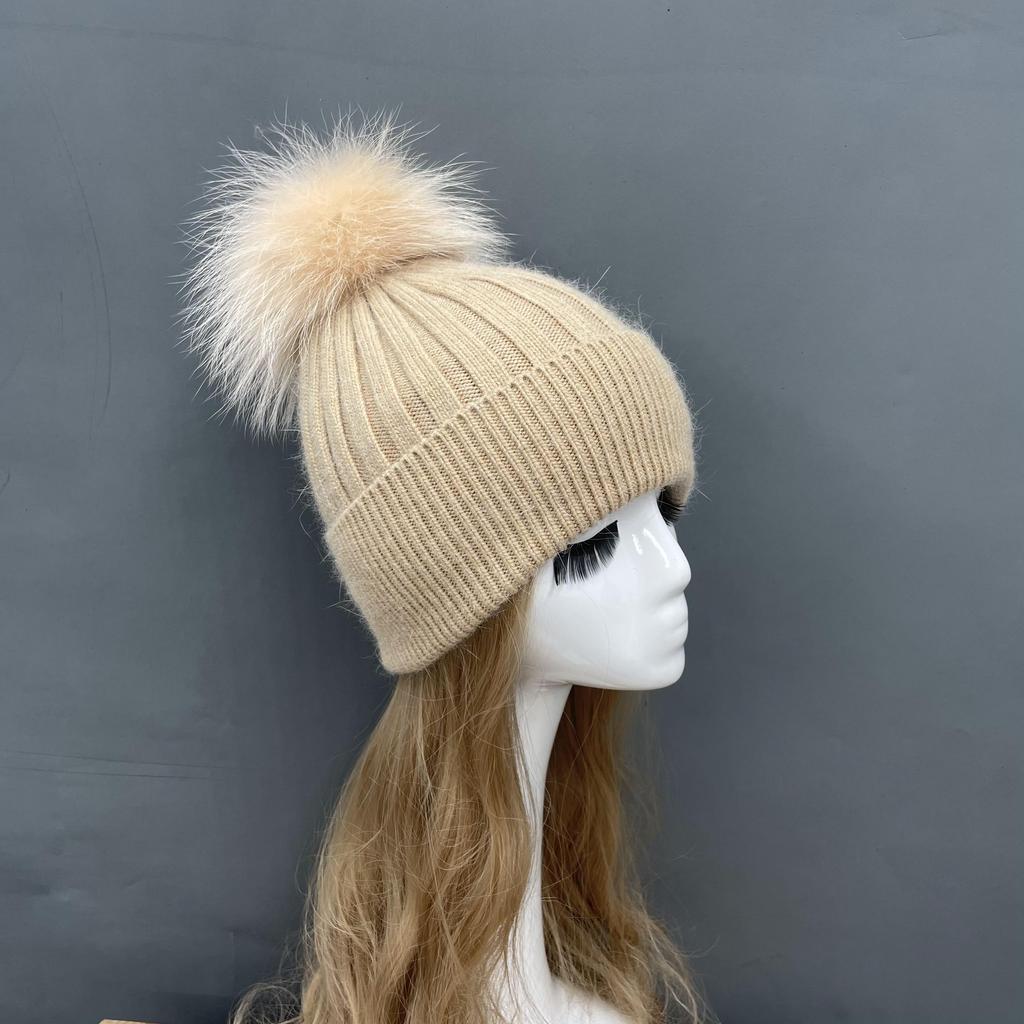 Custom Strip Knit Luxury Designer Winter Pompom Beanies Unisex Warmly Angora Wool Hat With Big Pom Poms