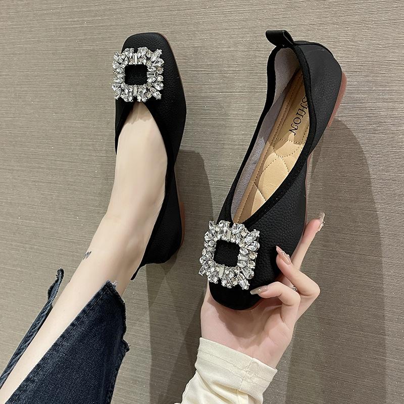 Size 35-43, Large Size Women's Shoes 41 Fat Feet Flat Bottom Shallow Mouth Rhinestone Small Single Shoes Women's Soft Sole One Pedal Ladyshoes 42