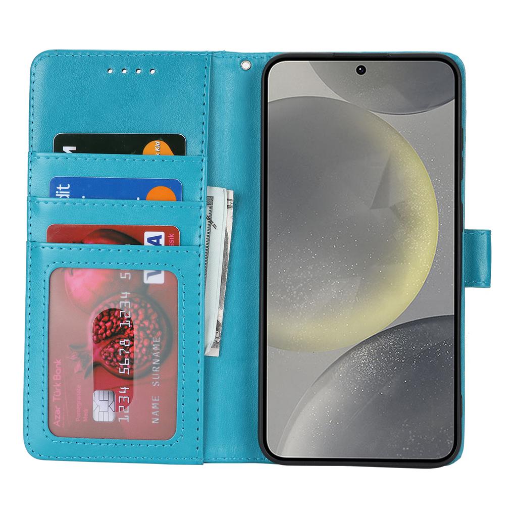 Etui na Samsunga Galaxy S24, teksturowane skórzane etui portfelowe na telefon ze smyczą