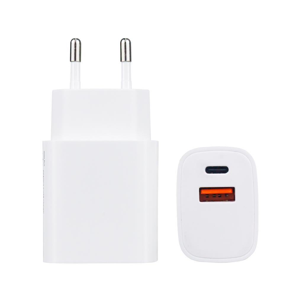 Caricabatterie da Muro Portatile Universale EU con Doppia Porta USB Tipo C, Ricarica Rapida 20W PD 20W QC3.0, per Telefoni Cellulari, Realizzato in ABS