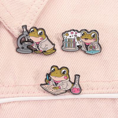 Épinglette Émail Grenouille de Laboratoire de Sciences Enseignant de Sciences Béchers et Tubes à Essai Microscope Broche Badge de revers Bijou Cadeau pour Amis