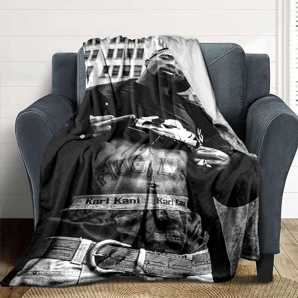 1pc 2PacHip Hop Blanket Soft Lightweight All Season Multi Purpose Throw for Sofa, Bed, Office & Picnics, French Style with Iconic Album Art & Quotes