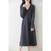 Women's 100% Pure Wool Mid-Length Knit Sweater Dress - Slimming Autumn/Winter Base Layer Long Skirt