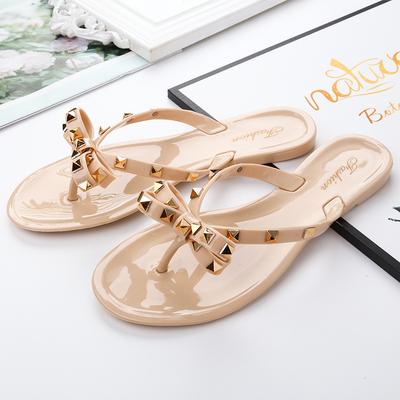 2024 Heißer Verkauf Mode Damen Flip Flops Sommerschuhe Cool Strand Nieten Große Schleife Flache Sandalen Gelee Schuhe Sandalen Mädchen Größe 36-42