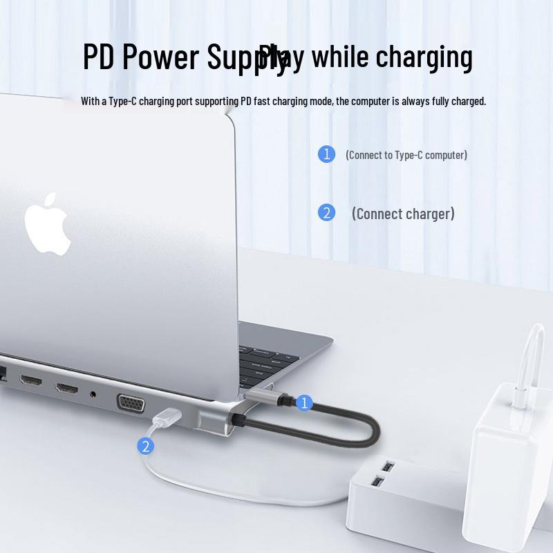 12-in-1 Dual HDMI Docking Station with Gigabit Laptop Stand and Multifunctional Base