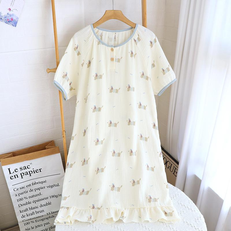 Pigiama in puro cotone da donna estivo, garza doppia a strati in puro cotone, indossabile in casa, a maniche corte, nuovo abbigliamento da casa da donna, gonna